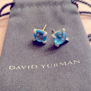 AUTHENTIC David Yurman 9mm Blue Topaz “Chatelaine” Diamond Stud Earrings. NWOT.
